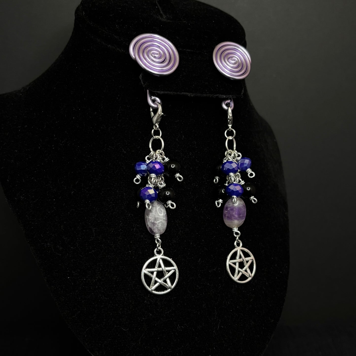 Lavender Spiral Gauge Earrings | Witchy Purple Cluster