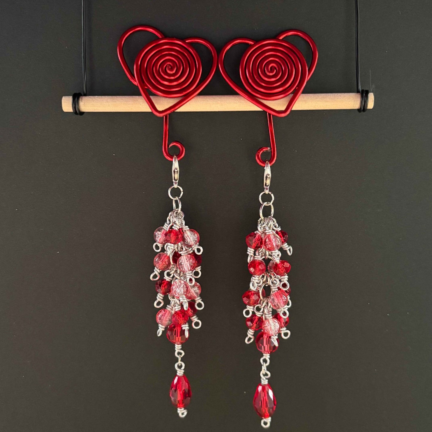 Red Heart Spiral Gauge Earrings (Large Cluster) 14mm - 17mm