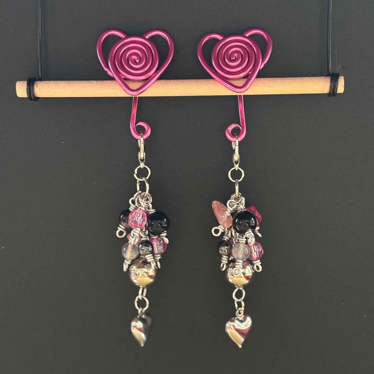 Hot Pink Heart Spiral Gauge Earrings (Small Cluster) 8mm - 11mm