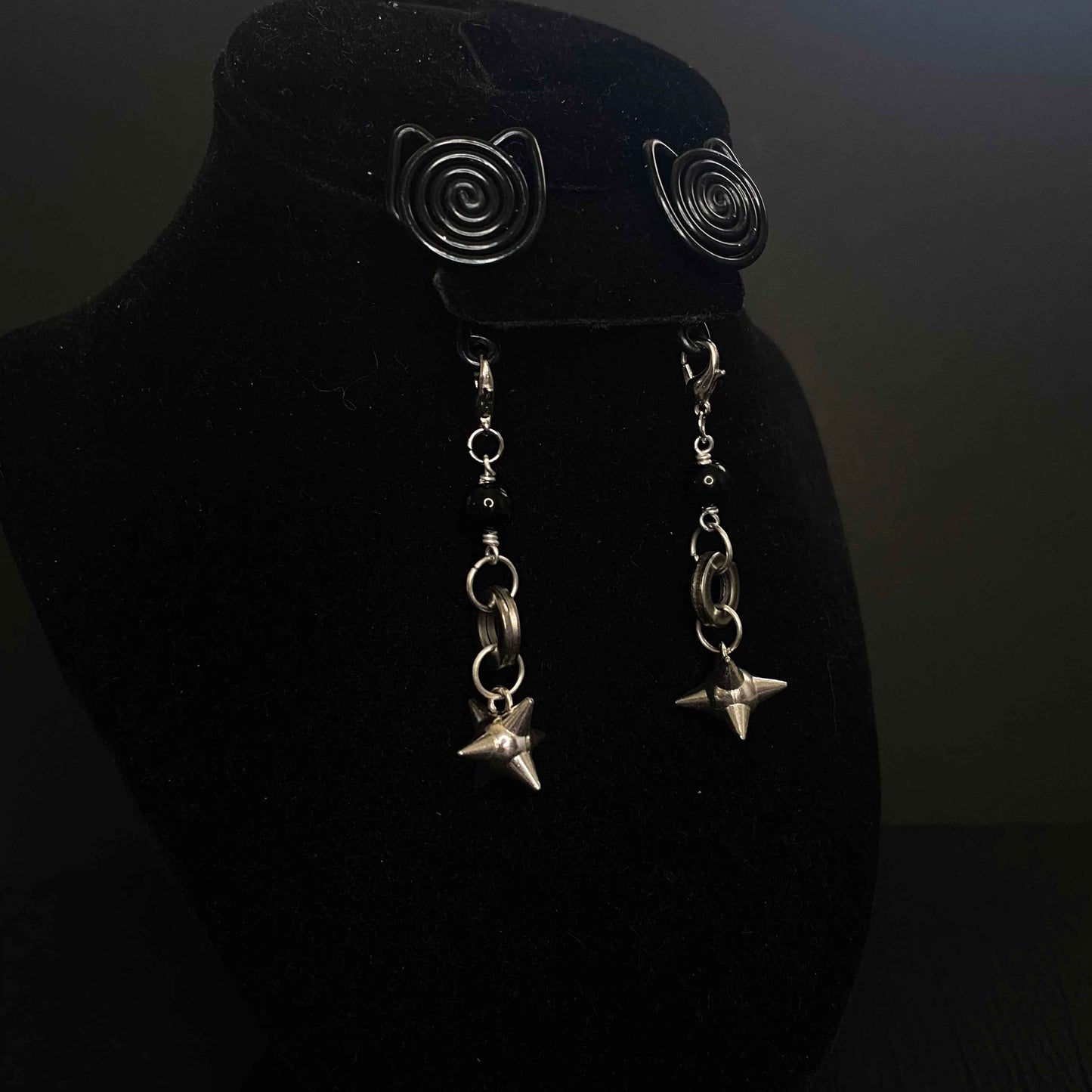 Black Kittie Spiral Gauge Earrings