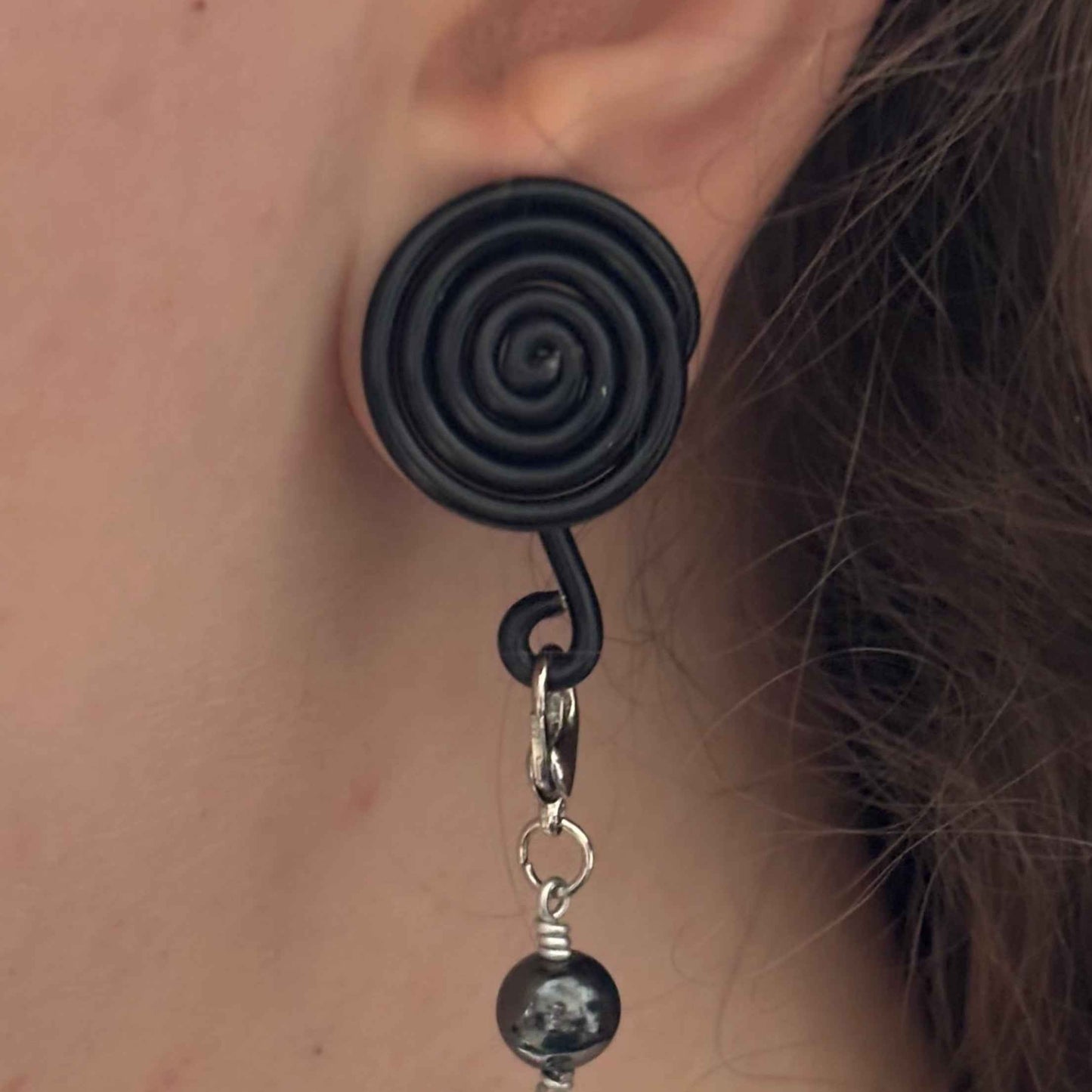 Black Kittie Spiral Gauge Earrings