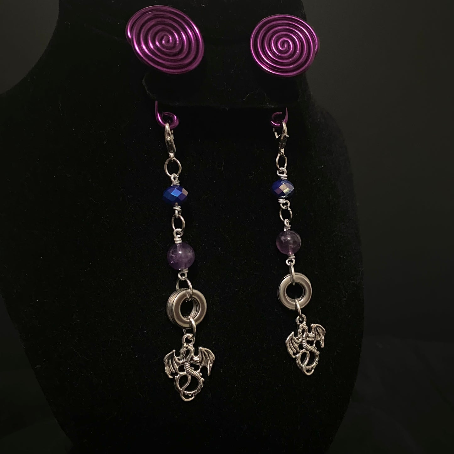 Purple Spiral Gauge Earrings || Dragons Breath