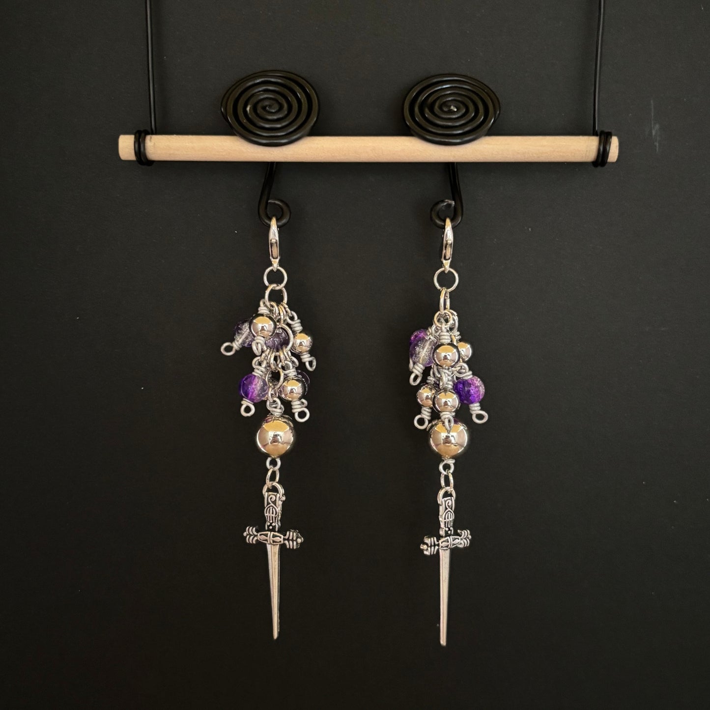 Black and Purple Spiral gauge (small cluster) earrings 10mm - 12mm