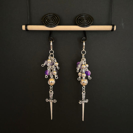 Black and Purple Spiral gauge (small cluster) earrings 10mm - 12mm