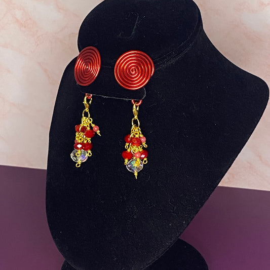 Red And Gold Spiral Gauge Cluster Earrings 18mm - 22mm