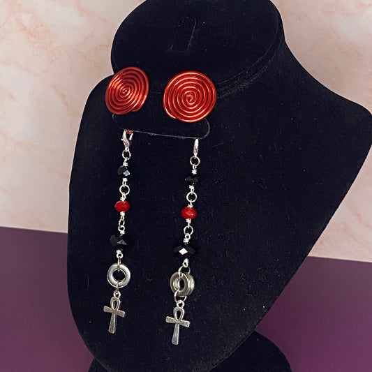 Red And Black Spiral Gauge Earrings 18mm - 22mm