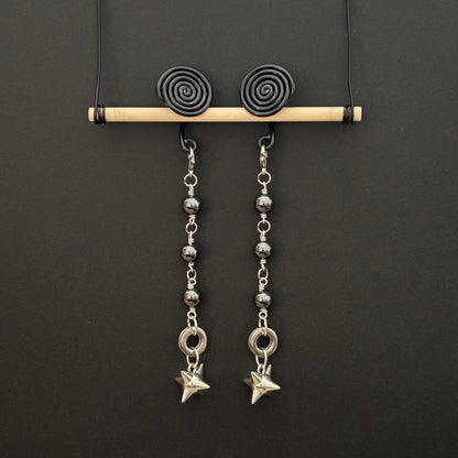 Black Spiral Gauge Earrings | Hematite Spike Ball