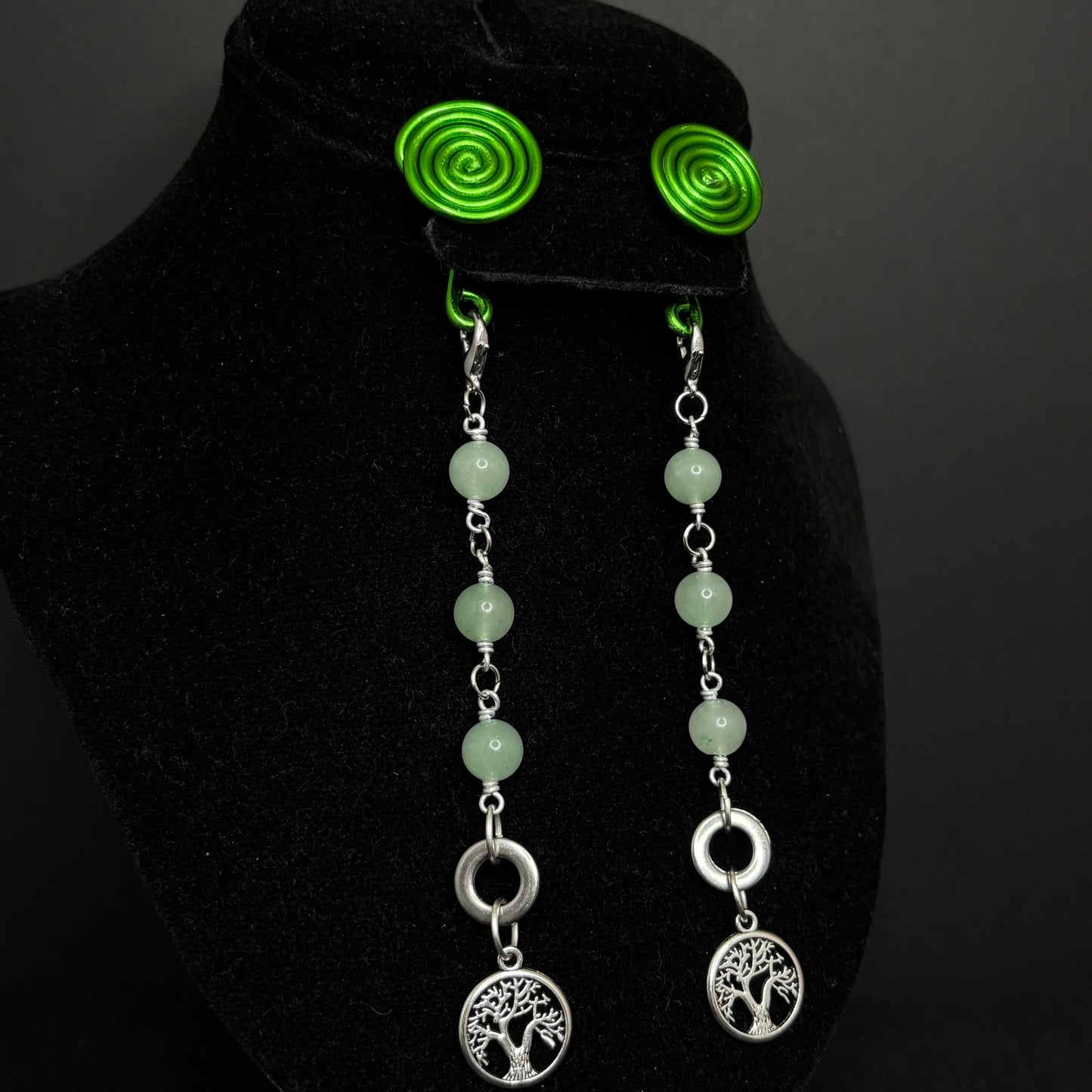 Green Spiral Gauge Earrings | Aventurine Tree Of Life