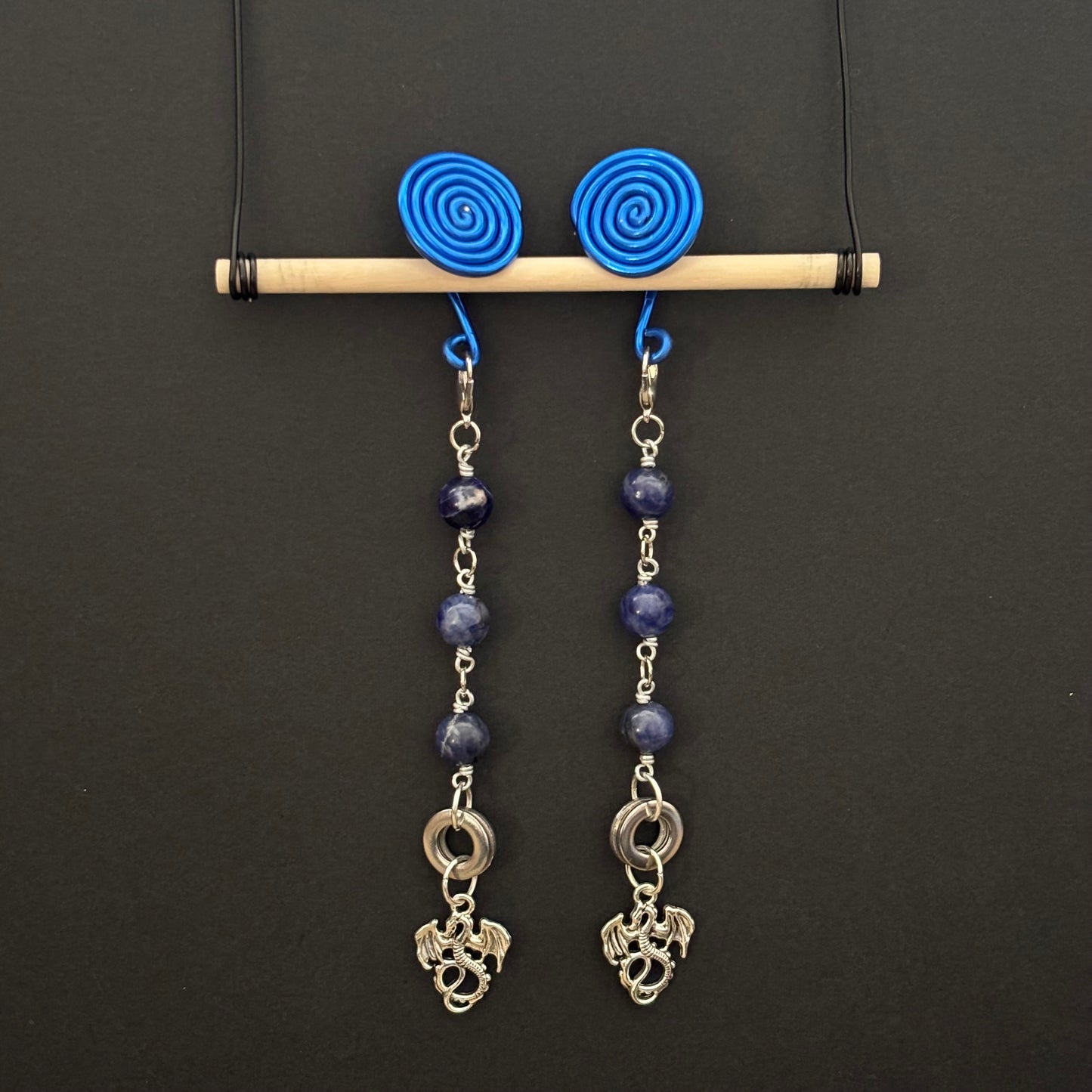 Blue Spiral Gauge Earrings | Sodalite Dragon