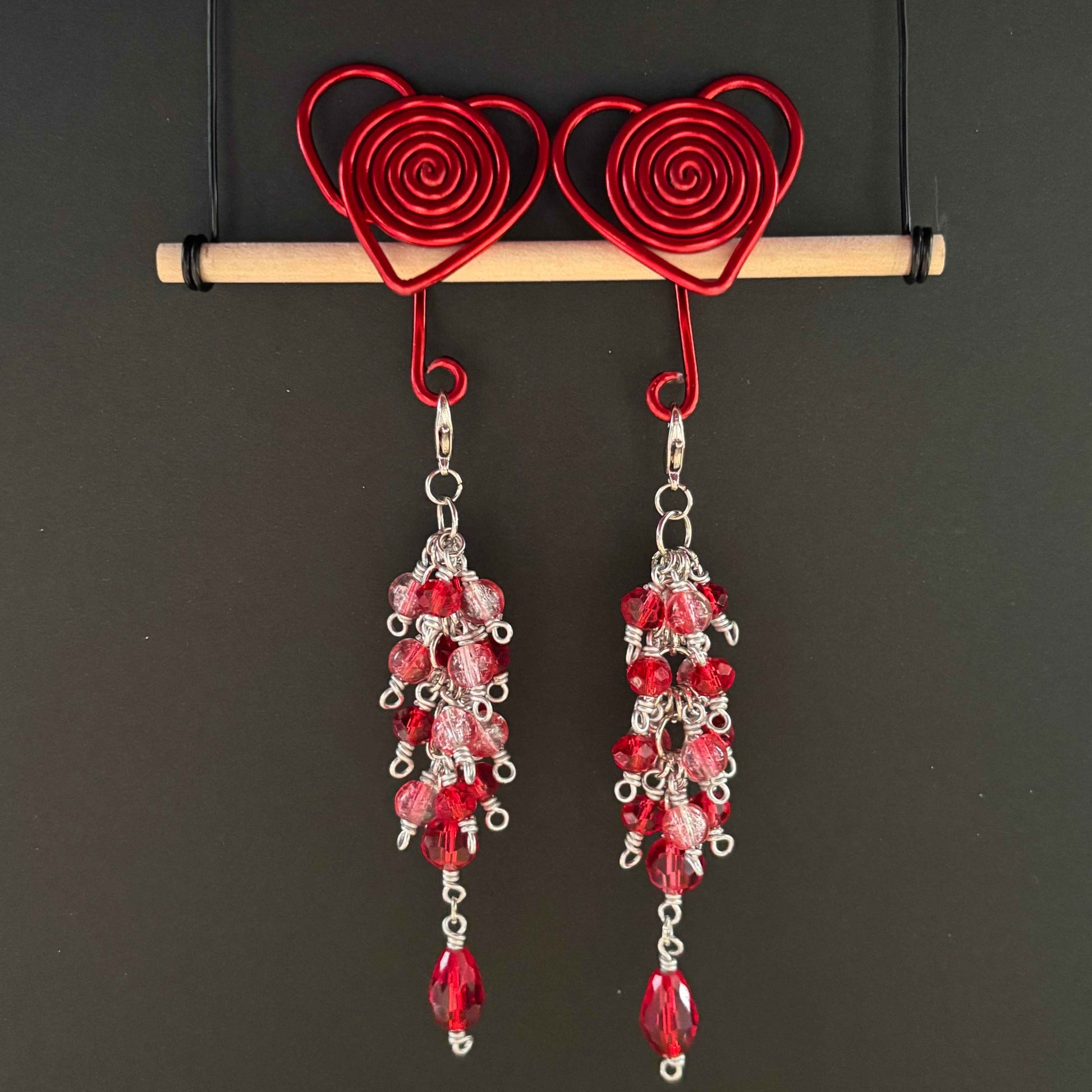 Red Heart Spiral Gauge Earrings (Large Cluster) 14mm - 17mm