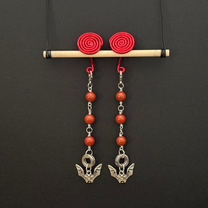 Red Spiral Gauge Earrings | Jasper Bat