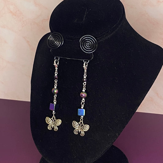 Black And Chrome Spiral Gauge Earrings 8mm - 11mm