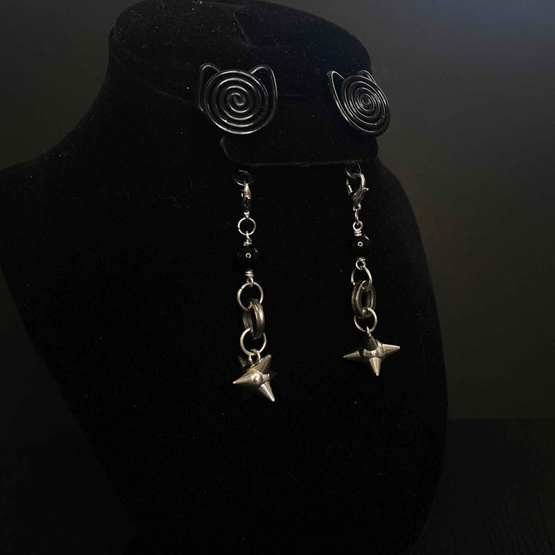 Black Kittie Spiral Gauge Earrings