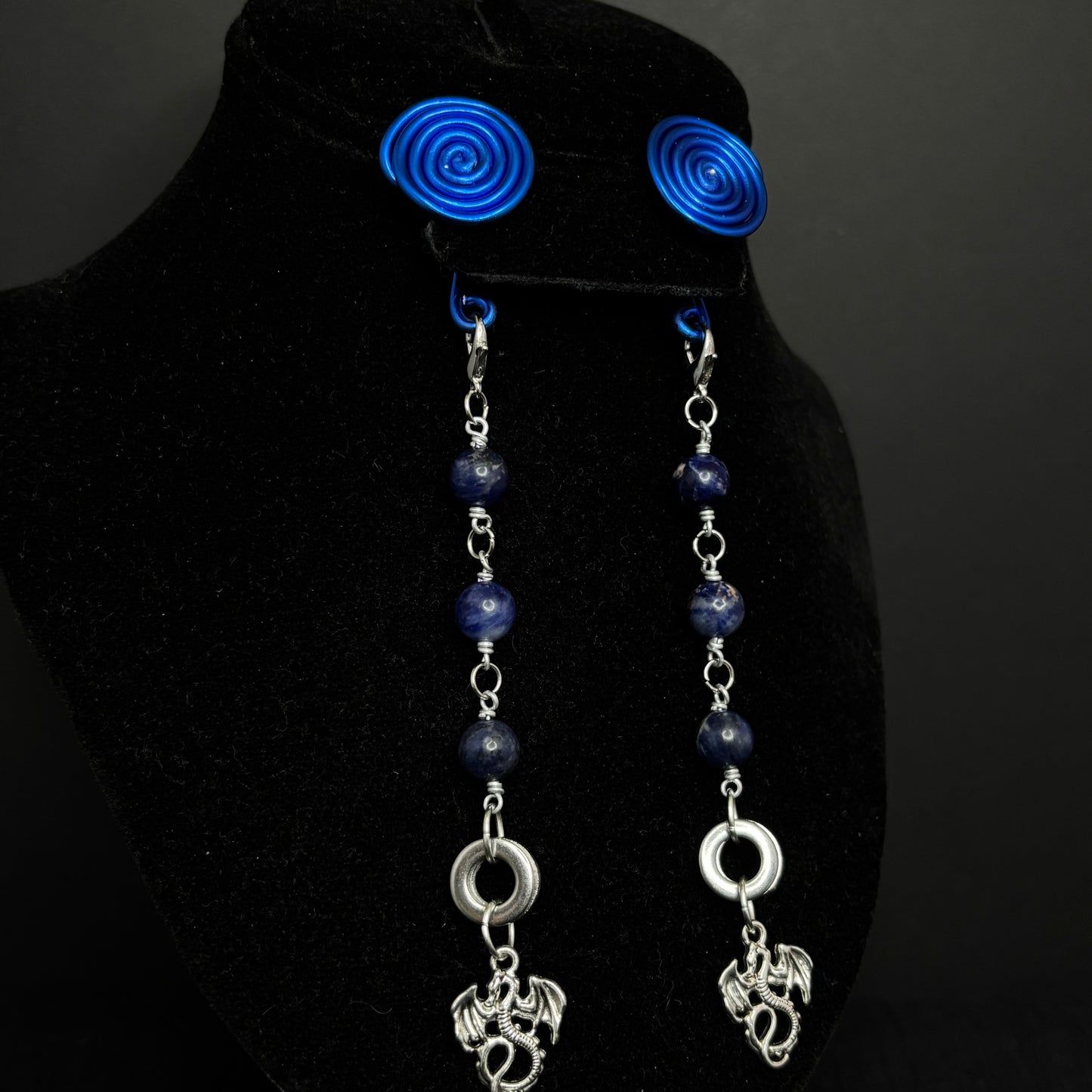 Blue Spiral Gauge Earrings | Sodalite Dragon