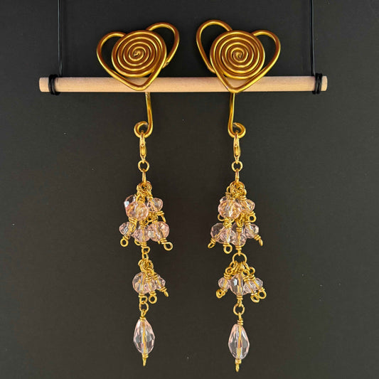 Golden Heart Spiral Gauge Earrings (Large Cluster) 12mm - 14mm