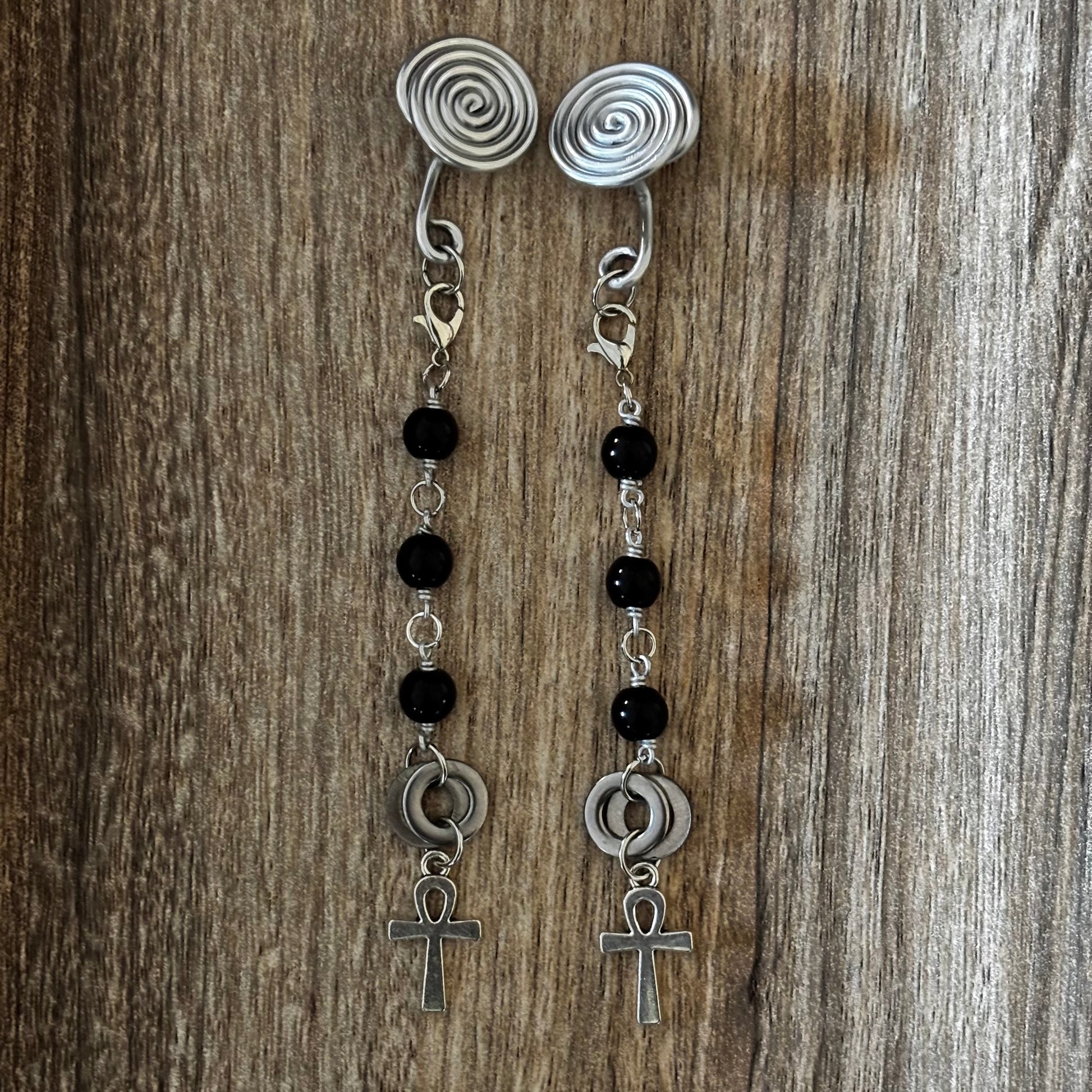 Ankh Charm Gauge Earrings - Starwoven Co