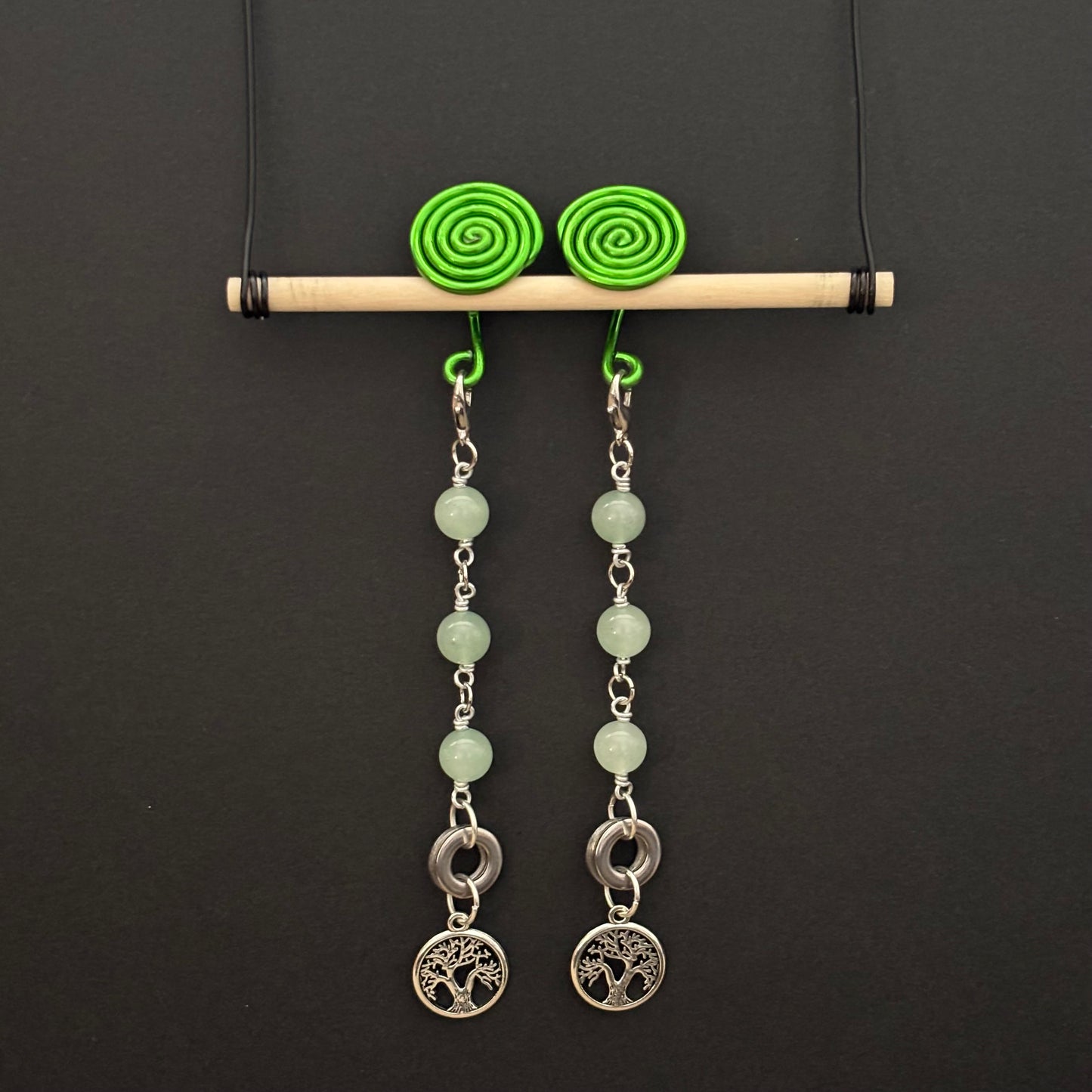 Green Spiral Gauge Earrings | Aventurine Tree Of Life