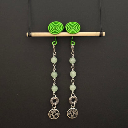 Green Spiral Gauge Earrings | Aventurine Tree Of Life