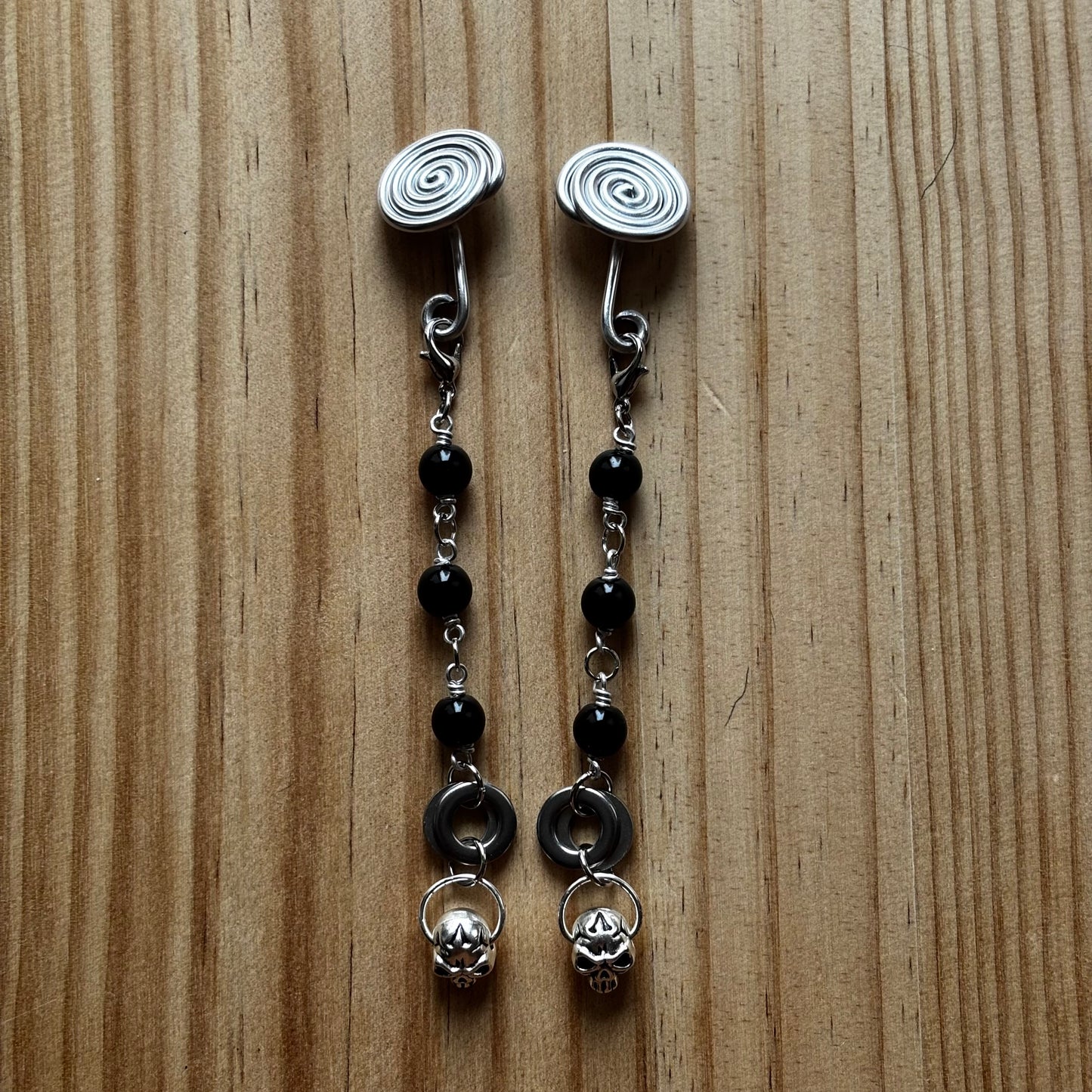 Skull Charm Spiral Gauge Earrings