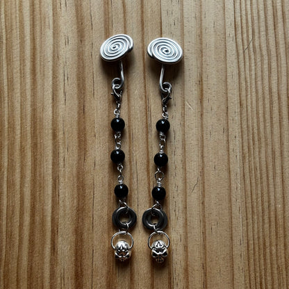 Skull Charm Spiral Gauge Earrings