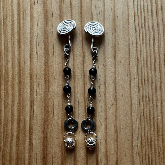 Skull Charm Spiral Gauge Earrings
