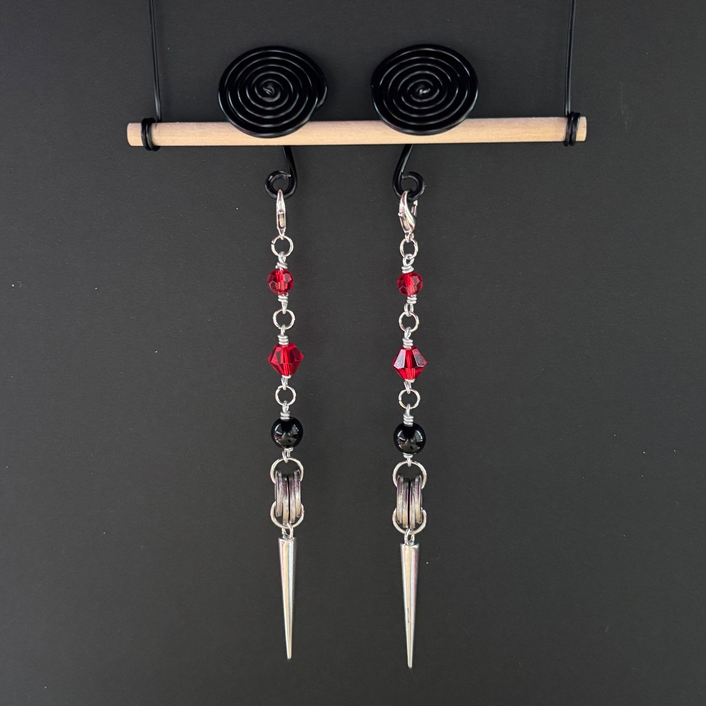 Black Spiral Gauge Earrings (Dangle) 14mm - 17mm