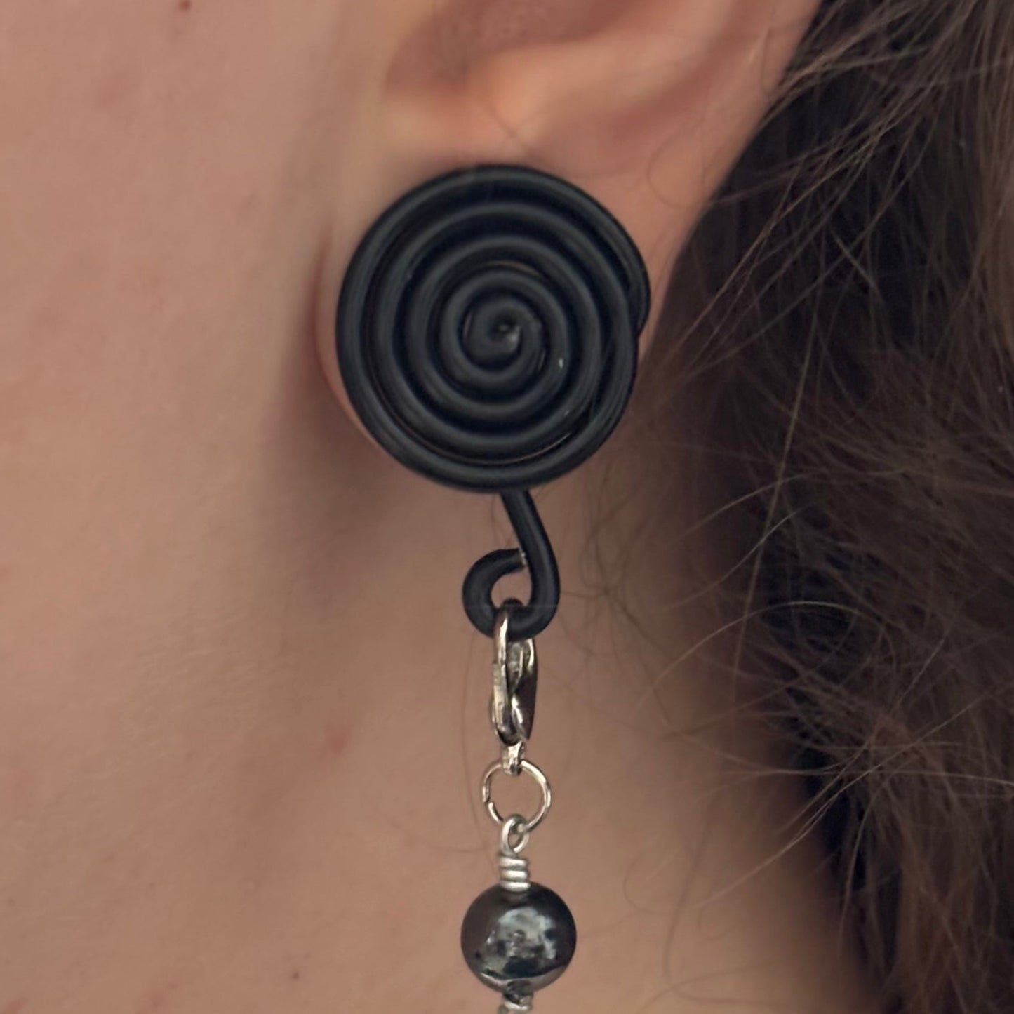 Pink Spiral Gauge Earrings | Rose Quartz Heart