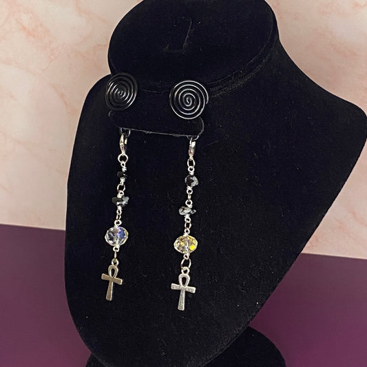 Black And Silver Spiral Gauge Earrings 8mm - 11mm