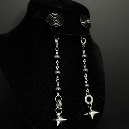 Black Spiral Gauge Earrings | Hematite Spike Ball