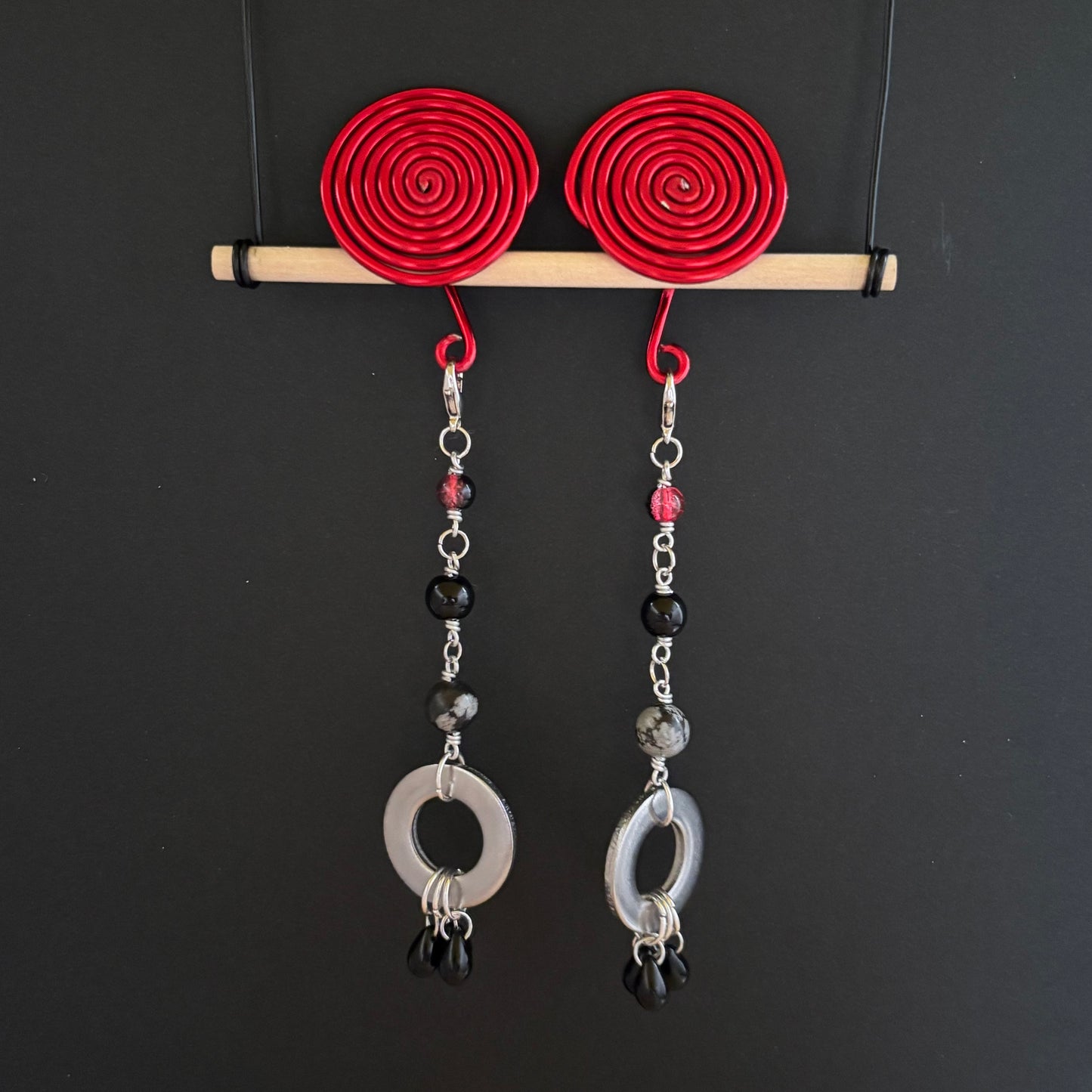 Red Spiral Gauge Earrings (Dangle) 24mm - 25mm