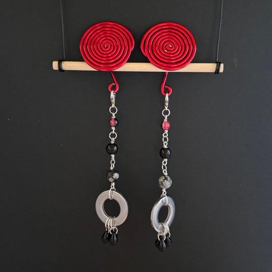 Red Spiral Gauge Earrings (Dangle) 24mm - 25mm
