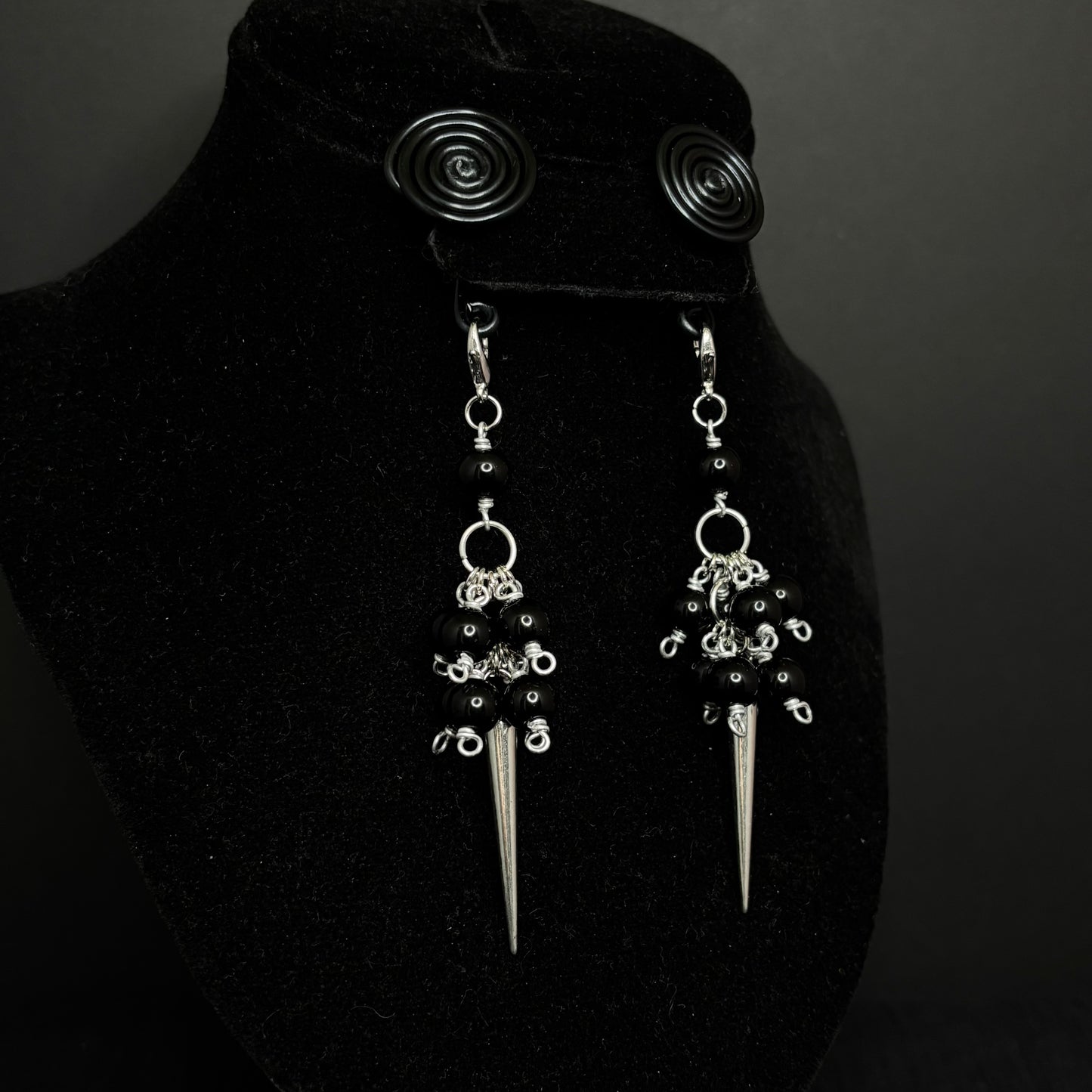 Black Spiral Gauge Earrings | Vampire Cluster
