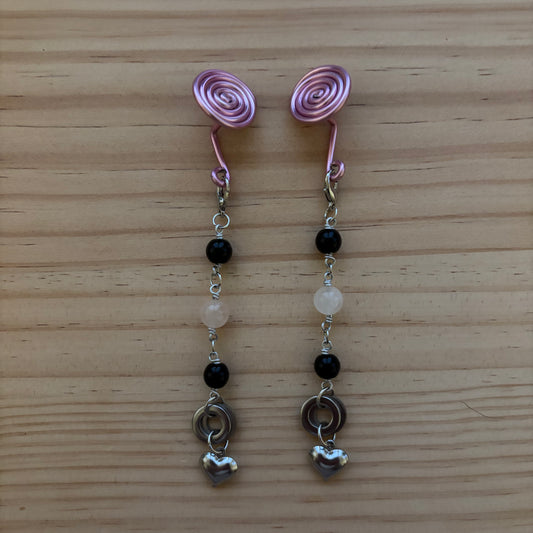 Heart Charm Spiral Gauge Earrings